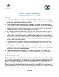 Lesotho II Compact Development Findings from Foundational Studies Overview   Lesotho became eligible for a second Compact funded by the Millennium Challenge Corporation (MCC) in