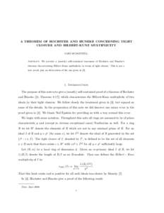 A THEOREM OF HOCHSTER AND HUNEKE CONCERNING TIGHT CLOSURE AND HILBERT-KUNZ MULTIPLICITY LORI MCDONNELL Abstract. We provide a (mostly) self-contained treatment of Hochster and Huneke’s theorem characterizing Hilbert-Ku