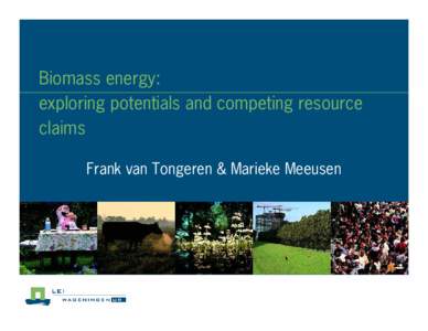 Biomass energy: exploring potentials and competing resource claims Frank van Tongeren & Marieke Meeusen  Outline