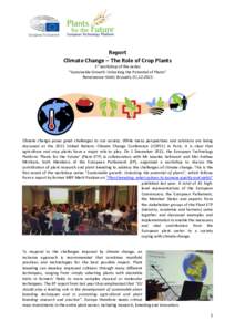 Report Climate Change – The Role of Crop Plants 1st workshop of the series “Sustainable Growth: Unlocking the Potential of Plants” Renaissance Hotel, Brussels, 
