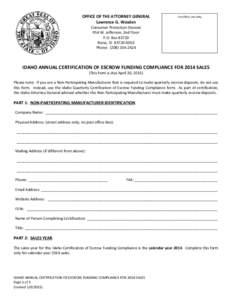 IDAHO ANNUAL CERTIFICATE OF ESCROW FUNDING COMPLIANCE FOR 2013 SALES