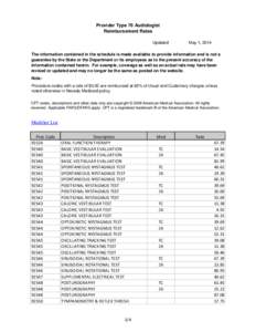 Provider Type 76 Audiologist Reimbursement Rates Updated: May 1, 2014