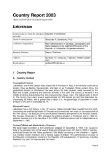 Country ReportBased on the PCGIAP-Cadastral TemplateUzbekistan Country/state for which the indications Republic of Uzbekistan are valid: