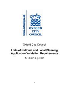 Oxford City Council Lists of National and Local Planning Application Validation Requirements As of 31st July