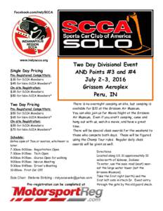 Facebook.com/IndySCCA  www.indyscca.org Single Day Pricing Pre-Registered Competitors: