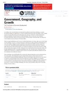 Government, Geography, and Growth | Foreign Affairs Hom e