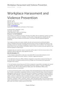 Workplace Harassment and Violence Prevention February 20, :12 AM  Workplace Harassment and