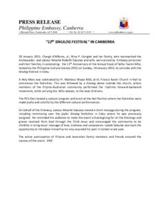 PRESS RELEASE Philippine Embassy, Canberra 1 Moonah Place, Yarralumla, ACT 2600 * Tel. No[removed] *
