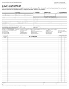 STATE OF CALIFORNIA - HEALTH AND HUMAN SERVICES AGENCY  DEPARTMENT OF SOCIAL SERVICES COMMUNITY CARE LICENSING DIVISION  COMPLAINT REPORT