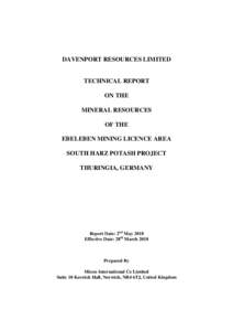DAVENPORT RESOURCES LIMITED  TECHNICAL REPORT ON THE MINERAL RESOURCES OF THE
