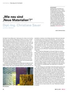 Architektur | Standpunkt Architekt Die Architektin „Wie neu sind   ‚Neue Materialien’?“ Dipl.-Ing. Christiane Sauer