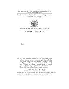 Legal Supplement Part A to the “Trinidad and Tobago Gazette”, Vol. 51, No. 201, 28th December, 2012