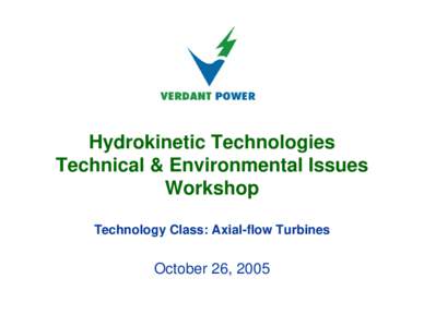 Verdant Power LLC Sustainable Energy Solutions  Financial Requirements for a  Breakthrough Renewable Energy TechnologyInvestor Briefing    October, 2000
