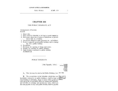 LAWS OF ANTIGUA AND BARBUDA  Public Holidays (CAP. 354