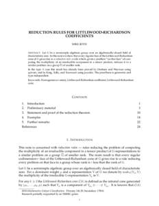 REDUCTION RULES FOR LITTLEWOOD-RICHARDSON COEFFICIENTS MIKE ROTH A BSTRACT. Let G be a semisimple algebraic group over an algebraically-closed field of characteristic zero. In this note we show that every regular face of