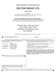 ANNUAL MEETING OF STOCKHOLDERS OF  VECTOR GROUP LTD. April 28, 2016  GO GREEN