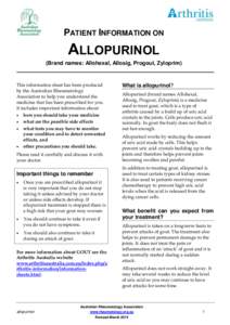 PATIENT INFORMATION ON  ALLOPURINOL (Brand names: Allohexal, Allosig, Progout, Zyloprim)  This information sheet has been produced