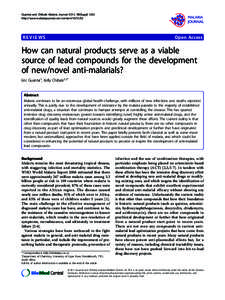 HOW CAN NATURAL PRODUCTS SERVE AS A VIABLE SOURCE OF LEAD COMPOUNDS FOR THE DEVELOPMENT OF NEW/NOVEL ANTIMALARIALS
