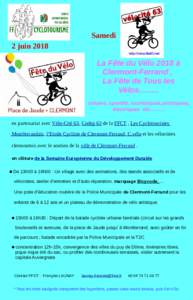 Samedi 2 juin 2018 La Fête du Vélo 2018 à Clermont-Ferrand , La Fête de Tous les Vélos……..