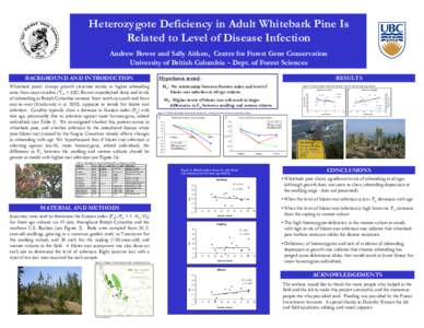 Heterozygote Deficiency in Adult Whitebark Pine Is Related to Level of Disease Infection Andrew Bower and Sally Aitken, Centre for Forest Gene Conservation University of British Columbia – Dept. of Forest Sciences RESU