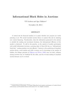 Informational Black Holes in Auctions Ulf Axelson and Igor Makarov∗ November 28, 2014 ABSTRACT A central role for financial markets is to assess whether new projects are worth