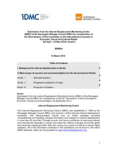 Submission from the Internal Displacement Monitoring Centre (IDMC) of the Norwegian Refugee Council (NRC) for consideration at the 52nd Session of the Committee on the International Covenant on Economic, Social and Cultu