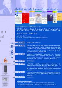 Between Mechanics and Architecture VIII  Bibliotheca Mechanico-Architectonica Genova, Venerdì 1 Giugnoprogramma