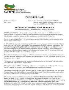 PRESS RELEASE For Immediate Release July 5, 2011 Contact: Rosa Solorio-Garcia, PadresMaricela Mares Alatorre, El Pueblo