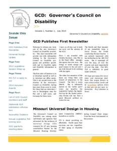 GCD: Governor’s Council on Disability Newsletter, Volume 1, Number 1, July 2015