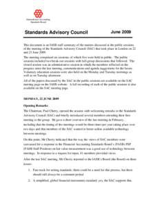 International Accounting Standards Board Standards Advisory Council  June 2009