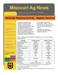 Missouri Ag News A Publication of University of Missouri Extension - Southeast Region V o l u m e 3 ,
