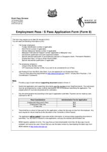 Work Pass Division 18 Havelock Road Singaporewww.mom.gov.sg  Employment Pass / S Pass Application Form (Form 8)