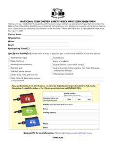 click-it f ro nt & bac k  NATIONAL TEEN DRIVER SAFETY WEEK PARTICIPATION FORM