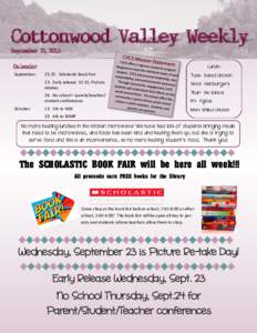 Cottonwood Valley Weekly September 21, 2015 August 17, 2015  Calendar