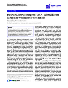Turner and Tutt Breast Cancer Research 2012, 14:115 http://breast-cancer-research.com/contentE D I TO R I A L  Platinum chemotherapy for BRCA1-related breast