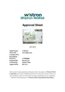 Approval Sheet  (V1.01) Model Name: WNC P/N: Customer P/N: