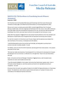 Franchise Council of Australia  Media Release NAB FCA VIC/TAS Excellence in Franchising Awards Winners Announced September[removed]