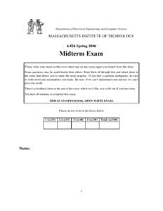 Department of Electrical Engineering and Computer Science  MASSACHUSETTS INSTITUTE OF TECHNOLOGYSpringMidterm Exam