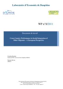 Laboratoire d’Economie de Dauphine  WP n°Document de travail Cross-Country Performance in Social Integration of