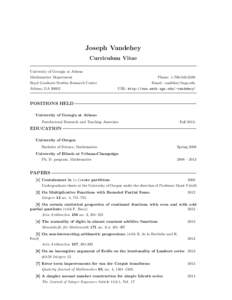 Joseph Vandehey Curriculum Vitae University of Georgia at Athens Mathematics Department  Phone: 