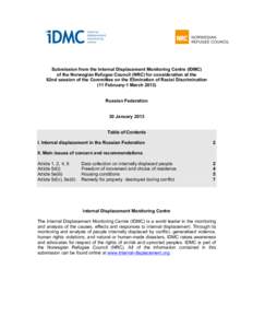 Submission from the Internal Displacement Monitoring Centre (IDMC) of the Norwegian Refugee Council (NRC) for consideration at the 82nd session of the Committee on the Elimination of Racial Discrimination (11 February-1 