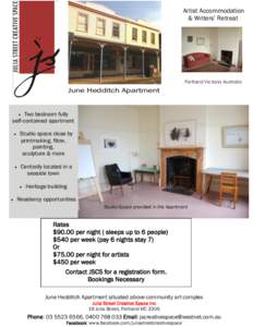 Artist Accommodation & Writers’ Retreat Portland Victoria Australia  June Hedditch Apartment