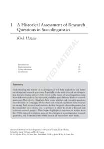 1  A Historical Assessment of Research Questions in Sociolinguistics MA  TE