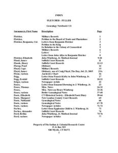 INDEX FLETCHER - FULLER Genealogy Notebook # 21 Surname(s), First Name  Description