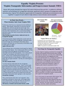 Equality Virginia Presents: Virginia Transgender Information and Empowerment Summit (TIES) Nearly 200 people attended the Virginia TIES held in Richmond this past fall. In addition to offering seminars and workshops for 