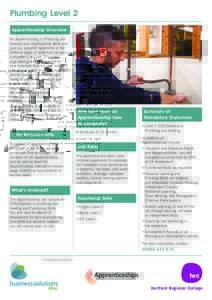 Plumbing Level 2 Apprenticeship Overview An Apprenticeship in Plumbing will develop your employability skills and give you valuable experience in the different types of work that fall within
