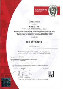 Cetification Awarded to PASEC nv lndustrieweg 19