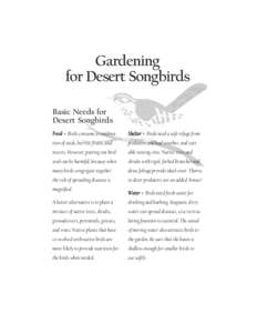 Gardening for Desert Songbirds Basic Needs for Desert Songbirds Food Birds consume a combina-