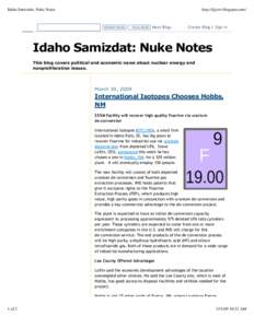 Idaho Samizdat: Nuke Notes  http://djysrv.blogspot.com/ SEARCH BLOG
