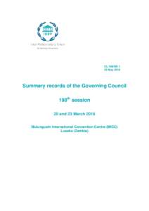 CL/198/SR.1 23 May 2016 Summary records of the Governing Council 198th session 20 and 23 March 2016